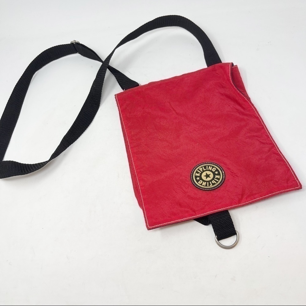 KIPLING Vintage Red Nylon Crossbody Flap Tote Converts To Backpack 9.5” X 8”